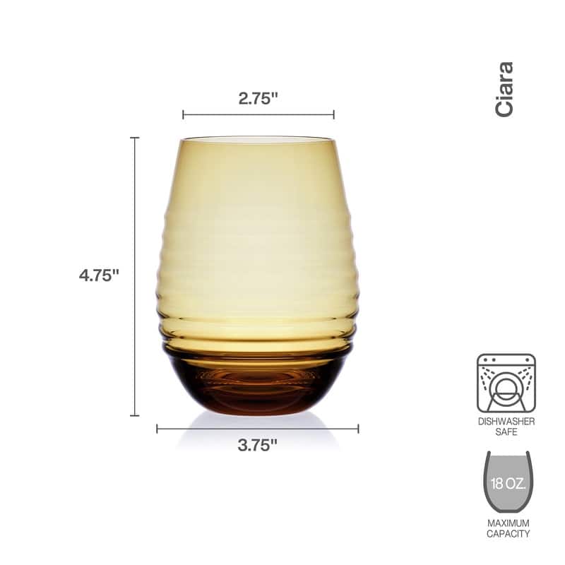 Mikasa Set of 4 Ciara Stemless Wine, 18 Oz, Amber