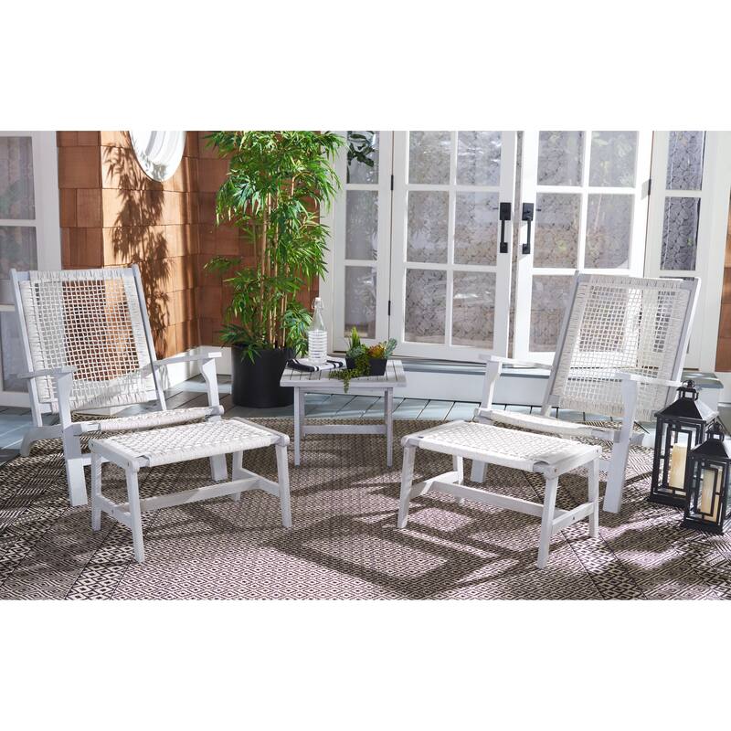 SAFAVIEH Natividad Outdoor Solid Wood Chaise Lounge Chair & Stool Set of 2 (Includes End Table) - 26W x 33D x 35H