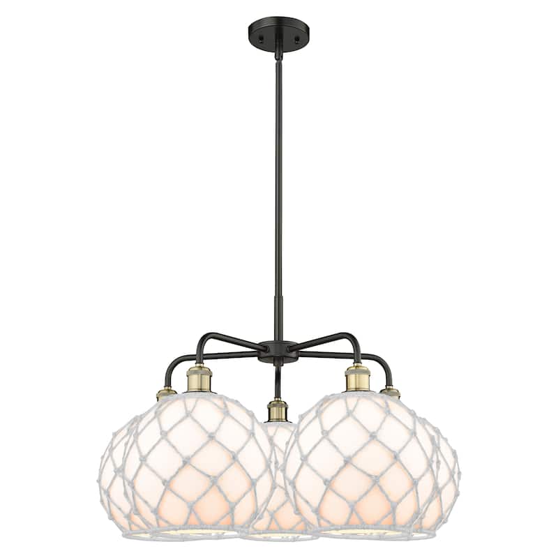 Innovations Lighting Endless Possibilities Ballston - Farmhouse Rope - 5 Light 29" Stem Hung Chandelier - White Glass with White Rope/Black Antique Brass