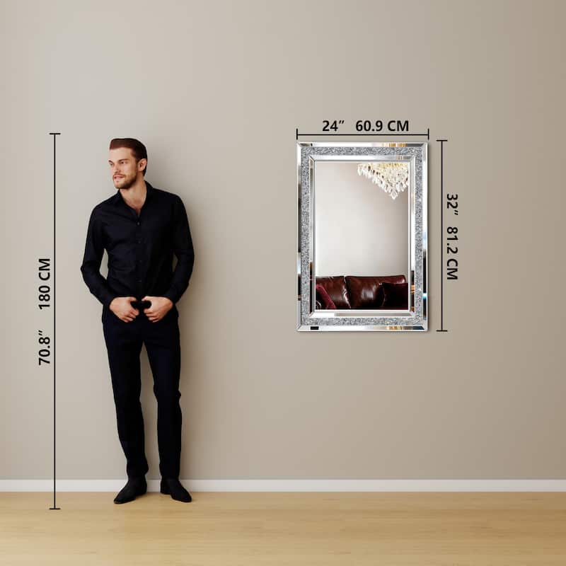 Glam Crystal Accent Mirror Diamond Inlay Wall Mirror