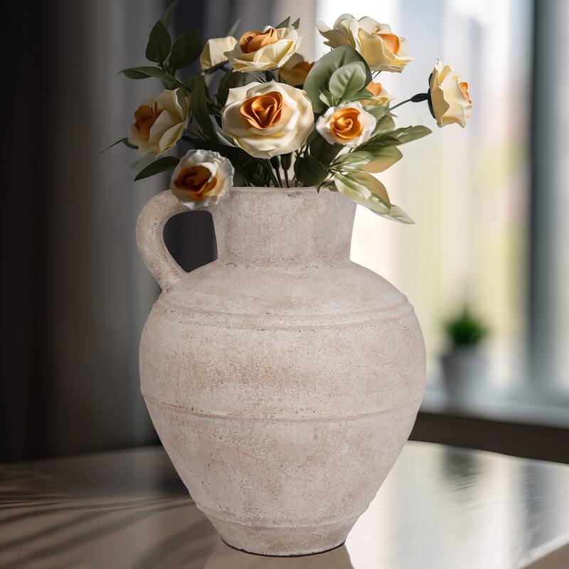 Sagebrook Home Elegant Ceramic Vase - Timeless Tabletop Accent Piece, Single Pack - No Pattern Ivory/beige - 18" x 18" x 22"