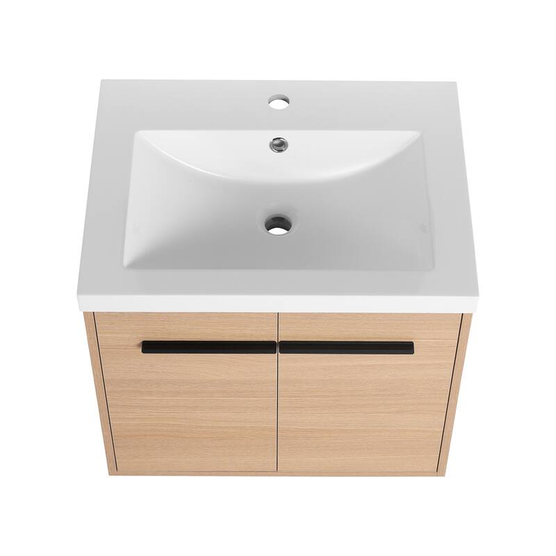 Wood Bathroom Vanity with Resin Sink and 2 Doors