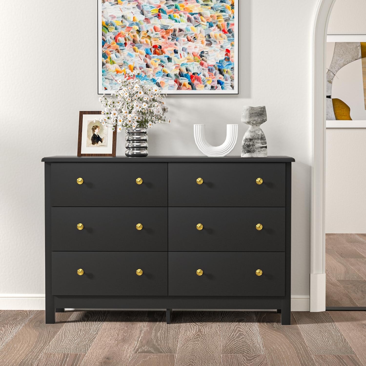 Black dresser store with deep drawers
