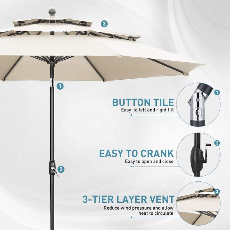 Ainfox 10 ft Patio Outdoor Umbrella with 3 Tiers and Crank Tilt Market Table Umbrella