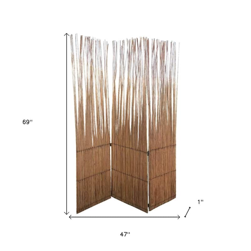 HomeRoots 69" Brown Wood and Metal Folding Three Panel Screen Room Divider - 47' X '69' X '1