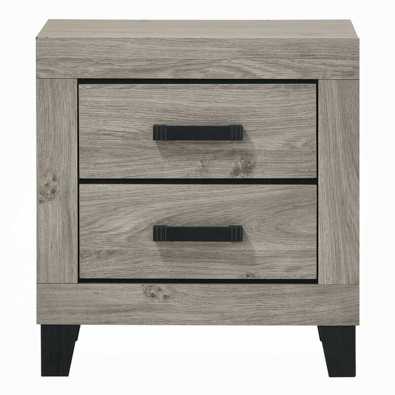 Farmhouse Style Nightstand, Light Gray Finish, Black Hardware, Wooden