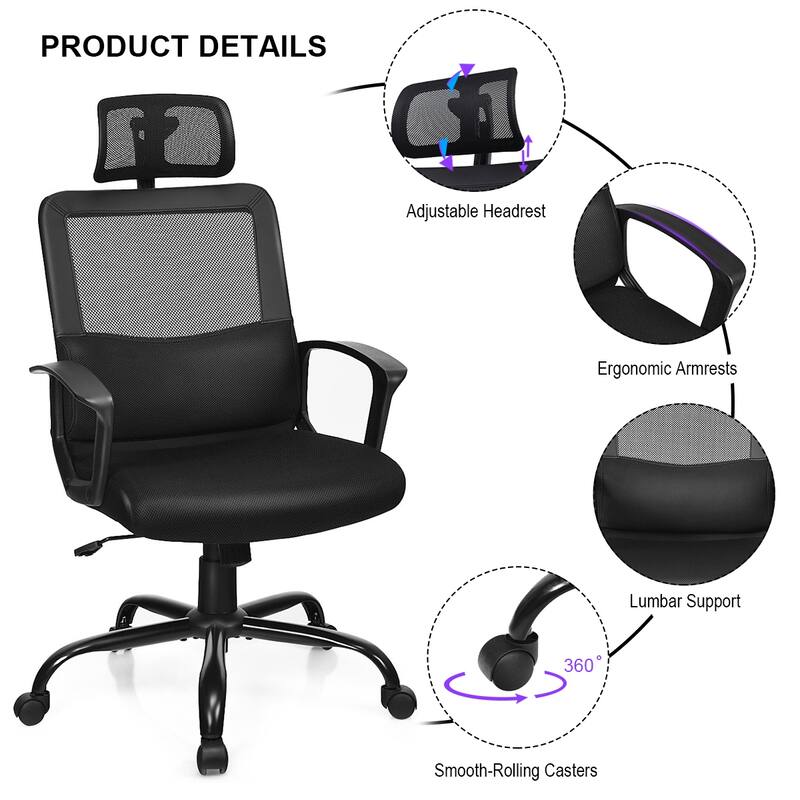 Costway Mesh Office Chair High Back Ergonomic Swivel Chair w/ Lumbar