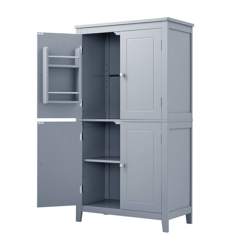 Large Bathroom Waterproof Storage Cabinet with 4 Doors, Shelf
