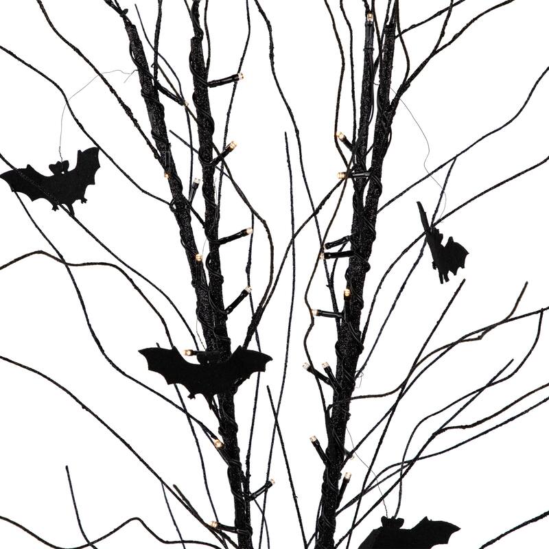 50" LED Black Halloween Branch Tree With Bats, Warm White Lights