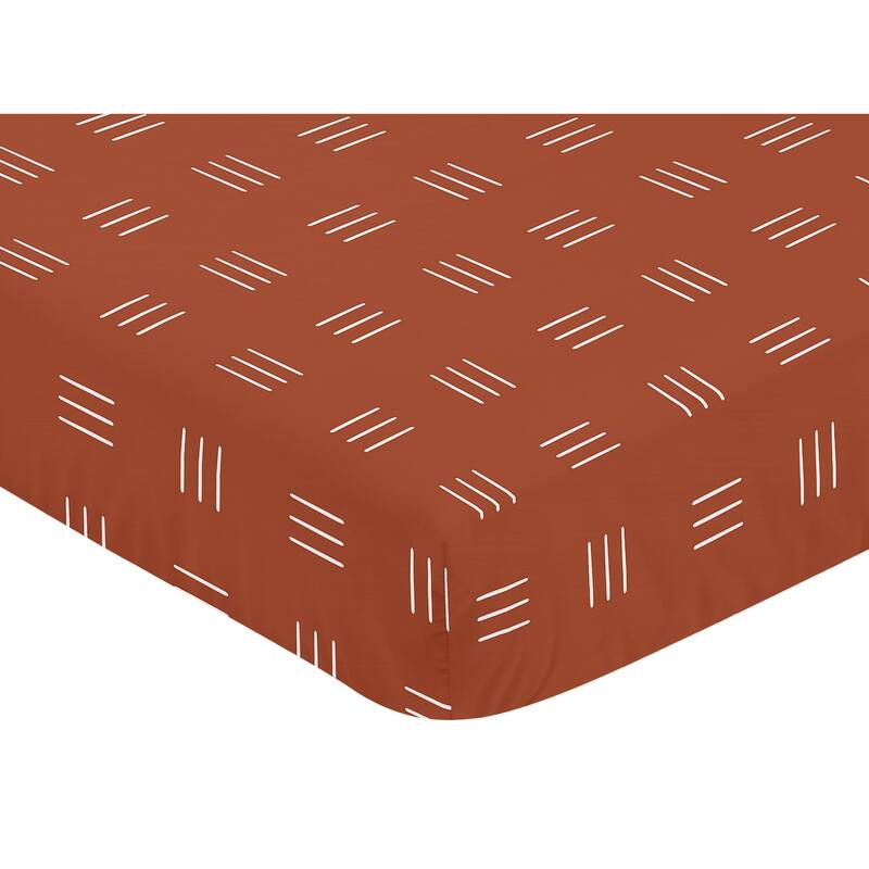 Rust and White Boho Mudcloth Boy Girl Fitted Crib Sheet - Orange Bohemian Woodland Tribal Southwest Mud Cloth Hatch Neutral Line