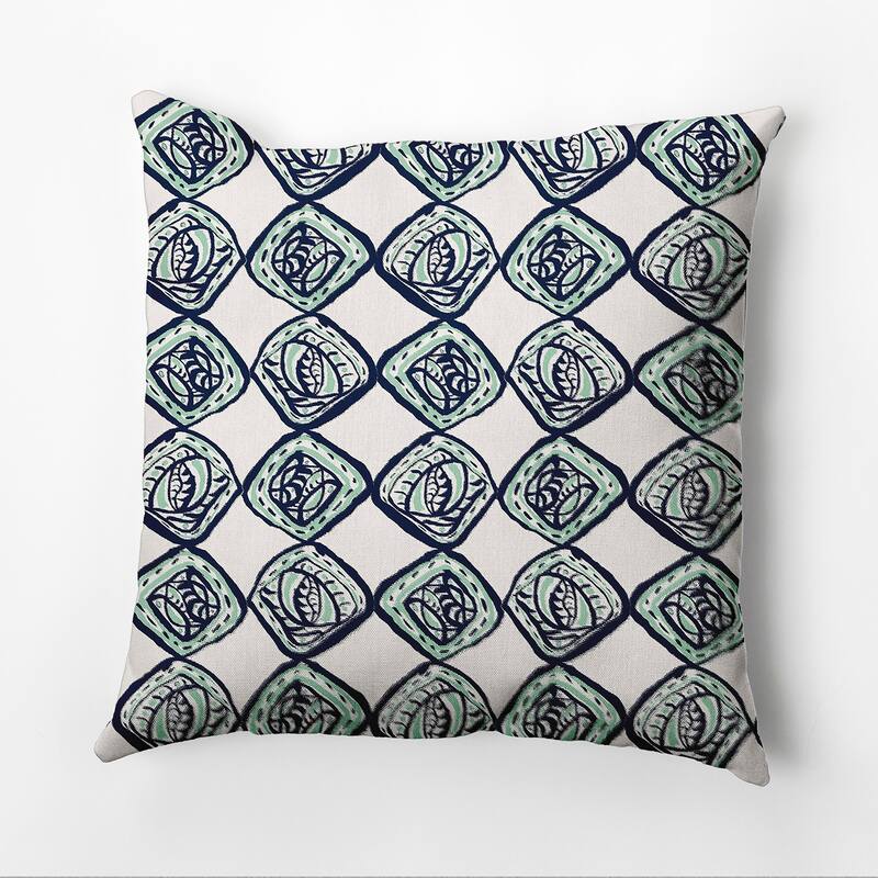 Cowry Check Outdoor Pillow - Navy/Green - 18" x 18"