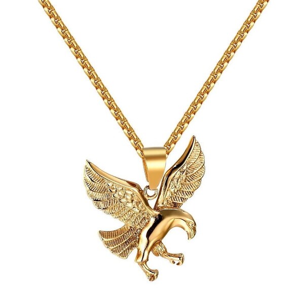 American Eagle Pendant Bird Stainless Steel Charm Gold Tone Box Chain 2mm Custom