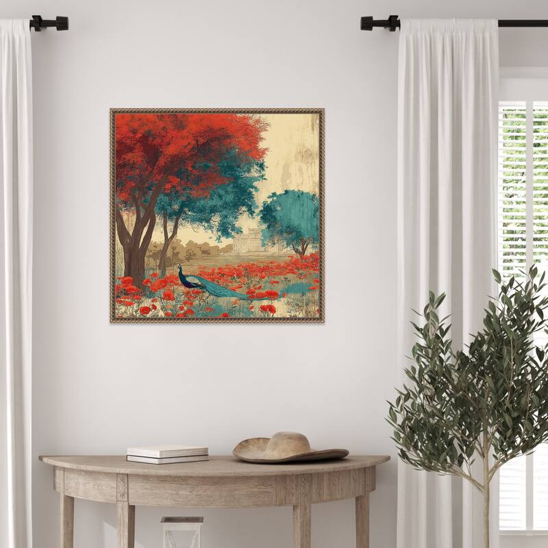 Peacock Mughal Mural Designs No. 2 by Tradelink inhouse artist Framed Canvas Wall Art Print