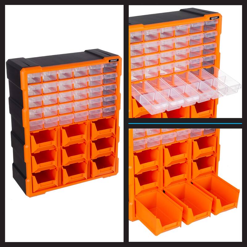 Plastic Storage Drawers - 39-Drawer Screw Organizer - Craft Cabinet for Storing Hardware, Beads, Toys by Stalwart (Black)