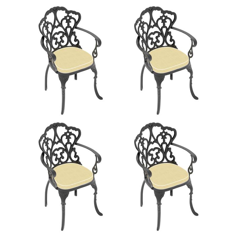 Black Cast Aluminum Patio Outdoor Dining Chairs with Seat Cushions - Black(Set of 4)