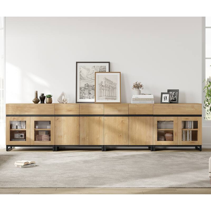 Modern 4 in 1 Dresser with Glass Doors & 2 Drawers, Adjustable Shelf & Metal Base for Bedroom
