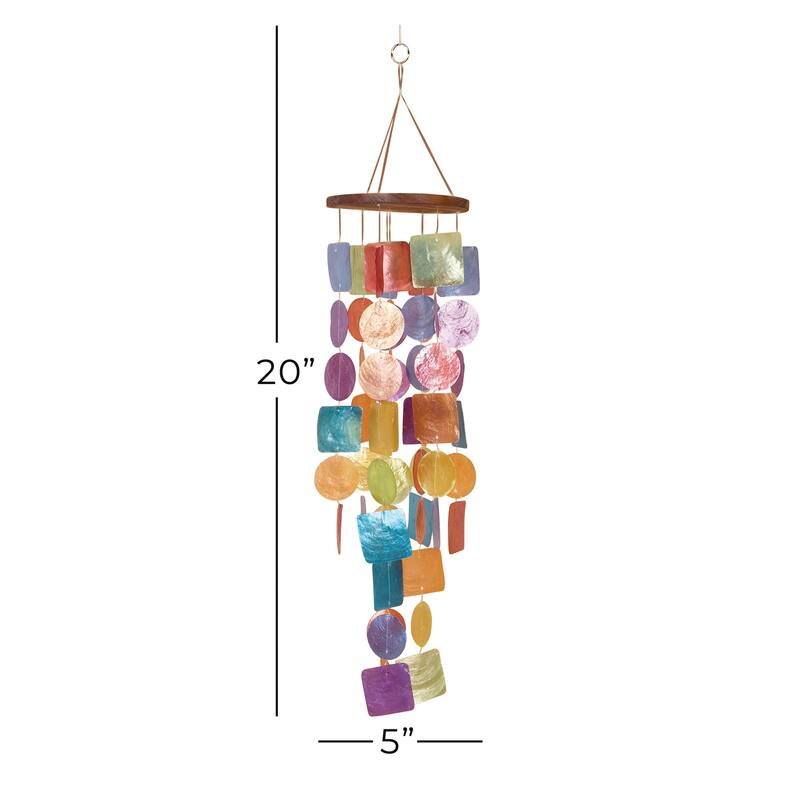 Capiz Shell Waterfall Windchime - Multi Colored, White, Blue, Teal - Roche River Decor