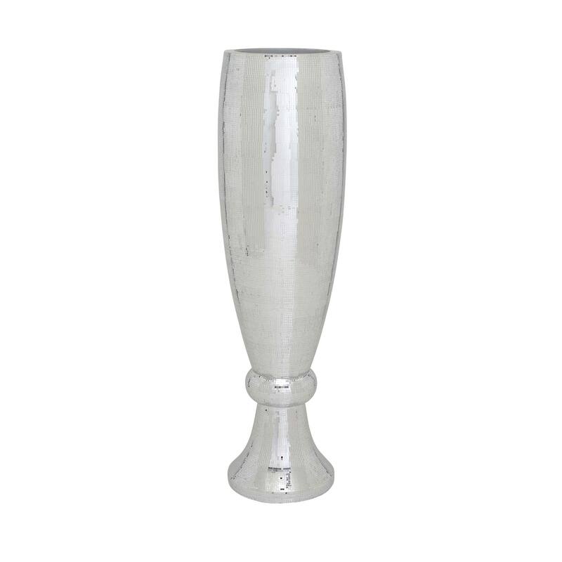 Silver Polystone Glam Vase with Mosaic Mirror Inlay