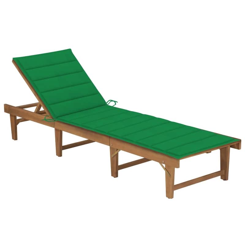 vidaXL Patio Lounge Chair with Cushion Folding Sunlounger Solid Acacia Wood - 78.7" x 24" x 11.8"/33.9" - Green