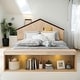 preview thumbnail 1 of 22, Wood Color Full Size House Platform Bed with LED Lights and Storage Natural