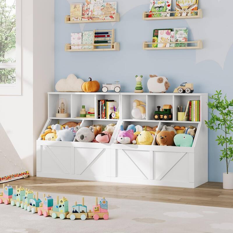 Kids Bookshelf and Toy Storage, Toy Storage Organizer with Storage Cabinet and Toy Shelf, Toddler Book Shelf