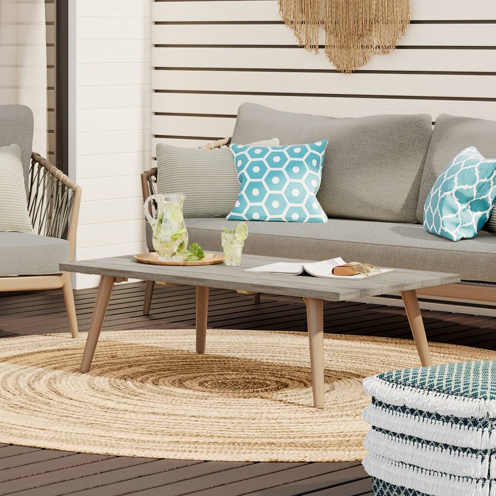 WyndenHall Myra 43 inch Wide Contemporary Outdoor Coffee Table in Distressed Weathered Grey