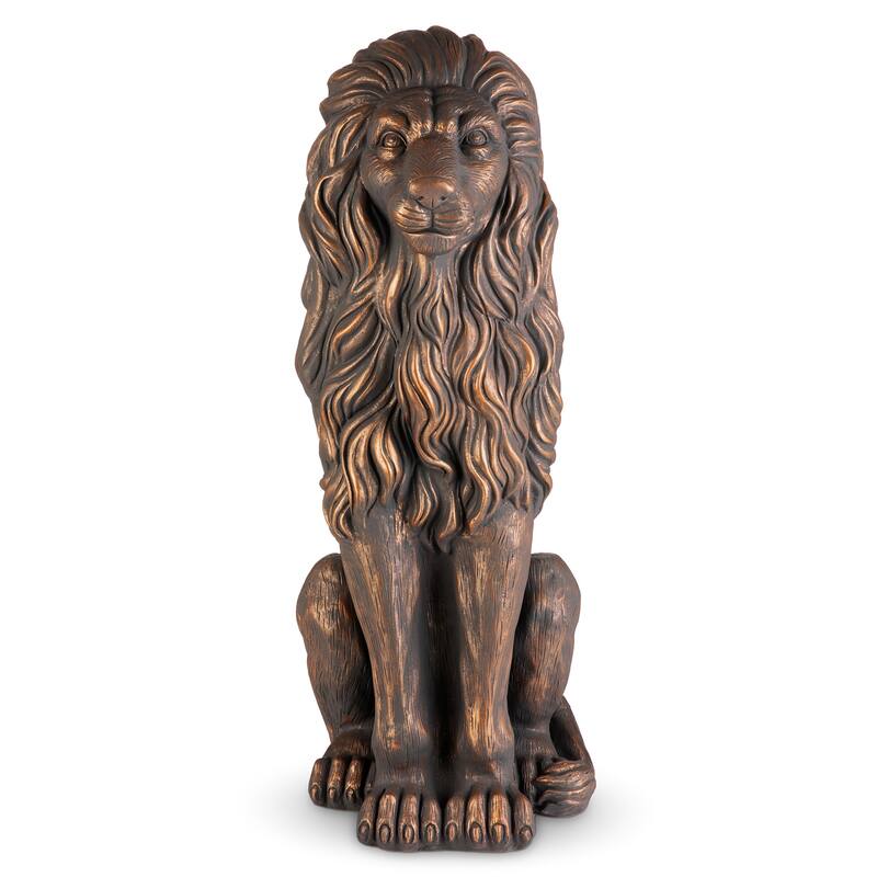 Glitzhome 36.25"H Oversized MGO Bronze/White/Black Sitting Lion Garden Statue