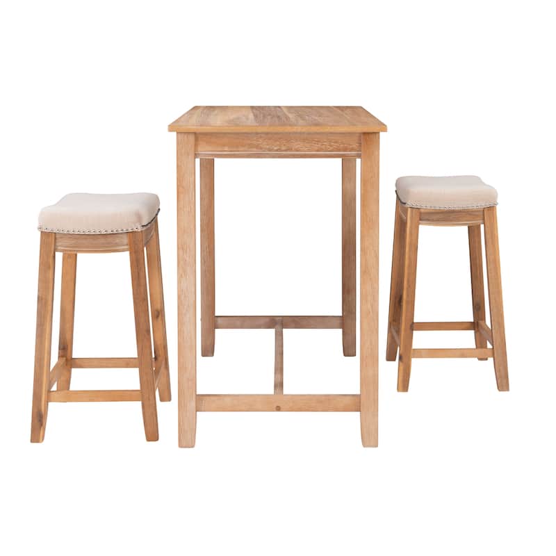 3-Piece Counter Table and Stools - 47.25" - Antique Brown and Beige