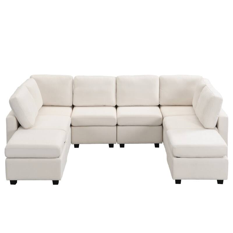 103" U-Shaped Free Combination Modular Sectional Sofa with Two Movable Ottomans and Three USB Ports