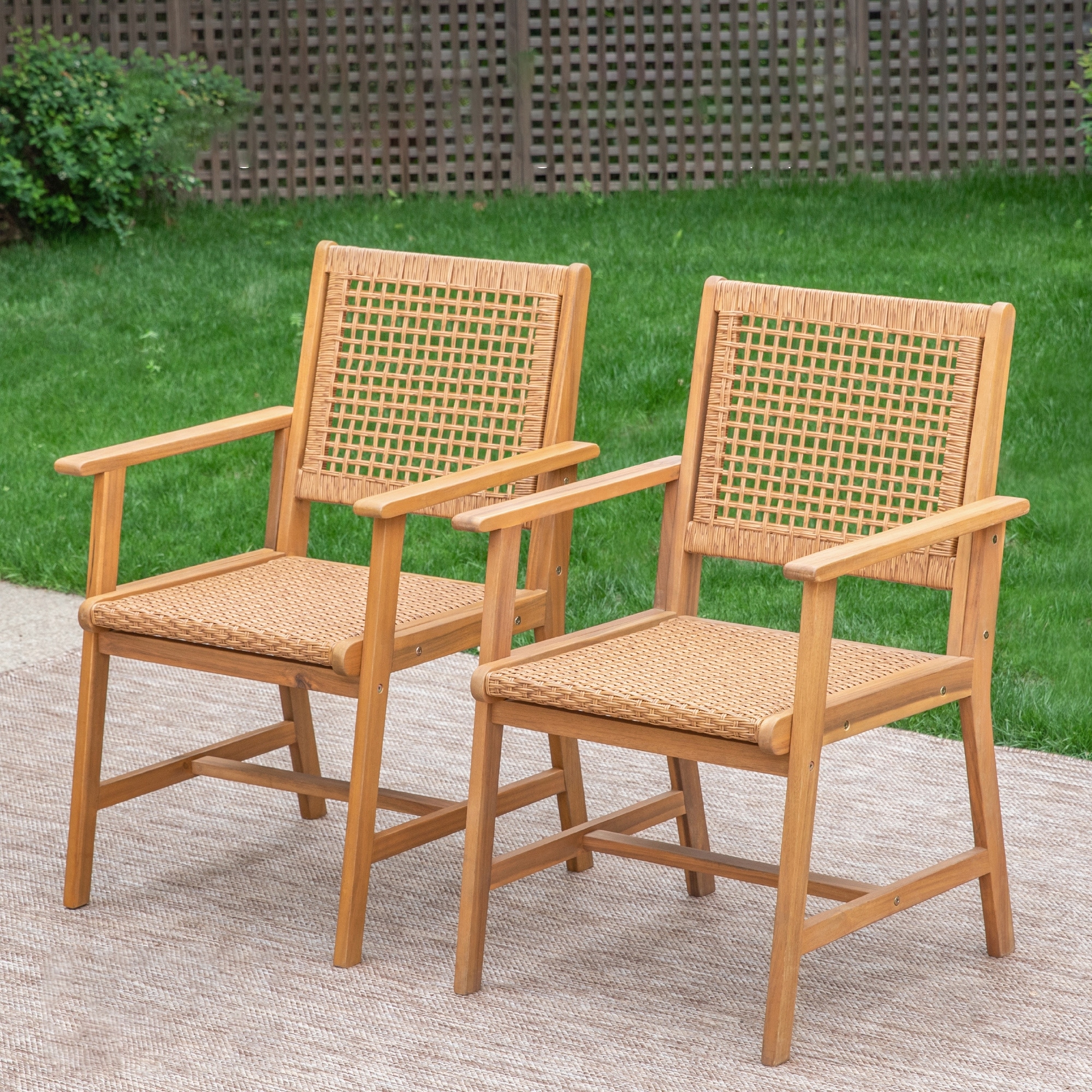 MAISON ARTS 2 Pieces Patio Natural Solid Acacia Wood Dining Chairs, Patio Oil Finished Wooden Armchairs Set of 2