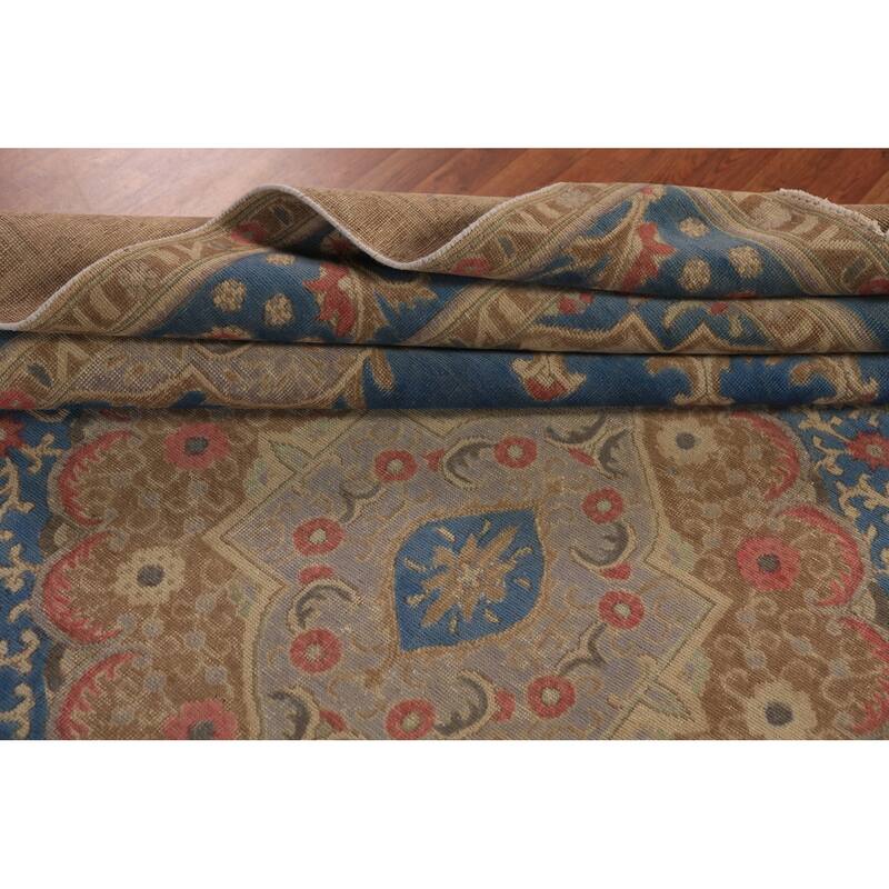 Blue Traditional Tabriz Persian Rug Hand-Knotted Wool Carpet - 9'4"x 12'7"