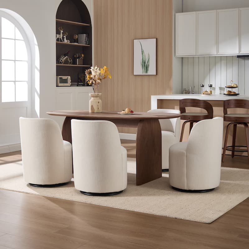 Set Of 1 Upholstered Barrel Chair, Mid Century Modern Round Linen Dining Chair, 360 Degree Swivel Side Chair for Dining Room