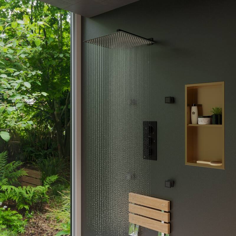 ALFI brand 12" x 24" Brushed Gold PVD Stainless Steel Vertical Double Shelf Shower Niche