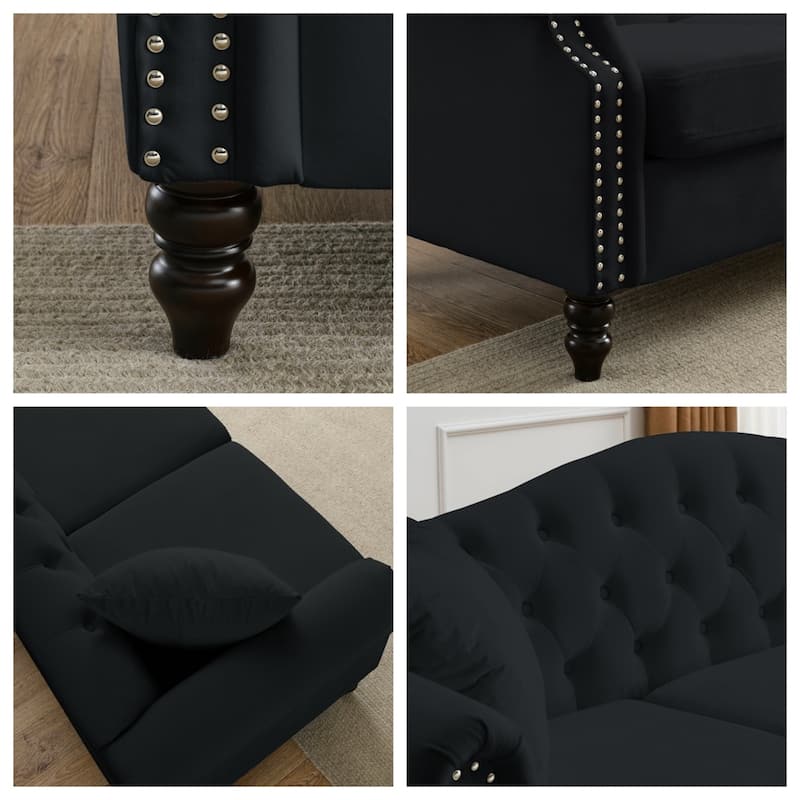 57" 2 Seater Velvet Sofa with Rolled Arms and Two Pillows