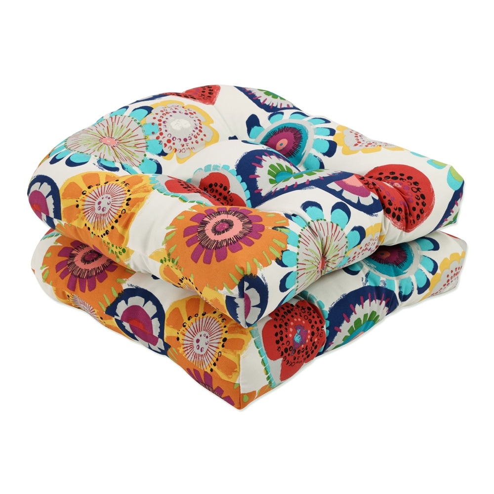 Outdoor Multicolored Floral Wicker Polyester Seat Cushions (Set of 2) Bed Bath & Beyond 6507337