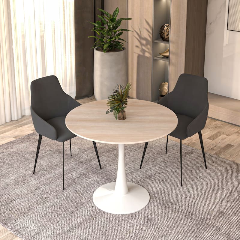 Bristol 35" Round Dining Table with Modern Glass, MDF or Sintered Stone - Sturdy Steel Pedestal Base for Kitchen, Dining, Cafe