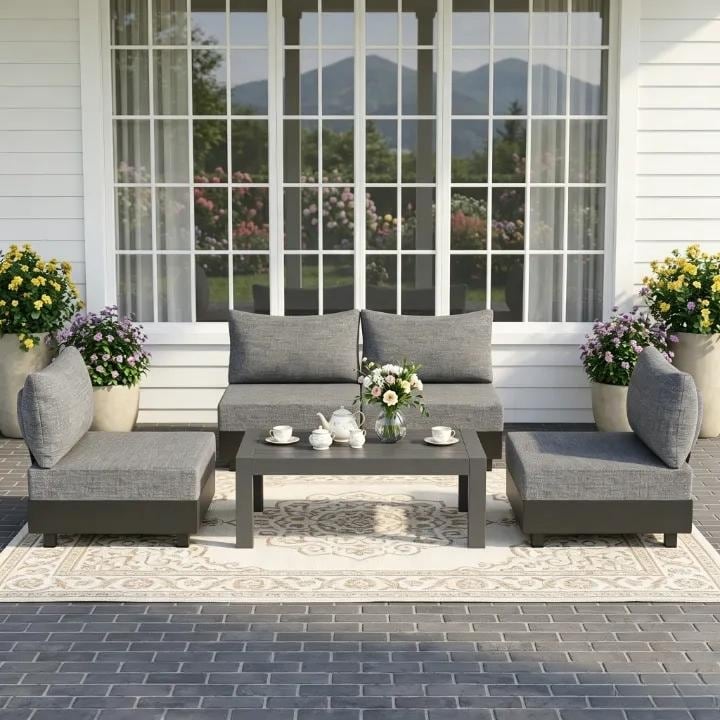 5-Piece Modular Aluminum Patio Furniture Set with Coffee Table