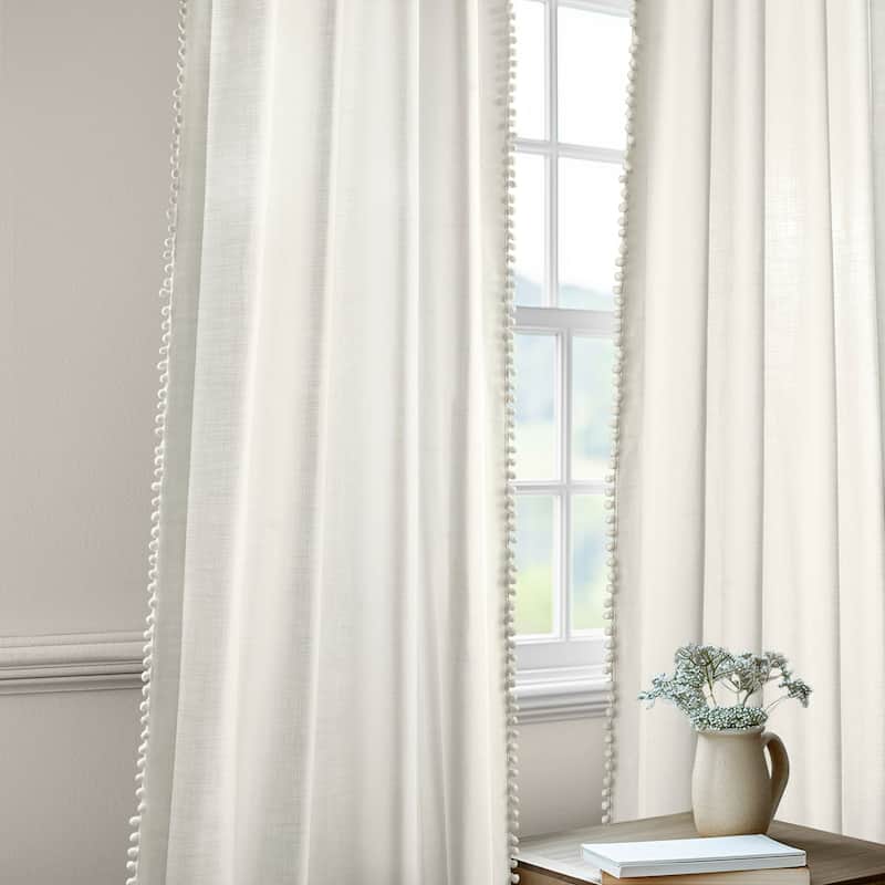 Exclusive Fabrics Bordered Textured Cotton Curtains For Bedroom & Living Room Curtains - Single Panel Drapes - 50 X 84 - Channing White
