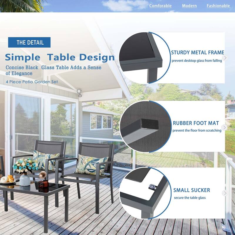 Futzca 4-Piece Outdoor Patio Furniture Set, Textilene Bistro Patio Set