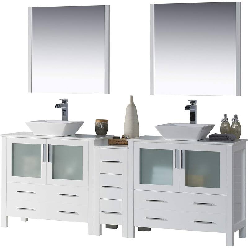 Blossom Sydney 84" Double Sink Vanity with Side Cabinets & Mirrors - Glossy White
