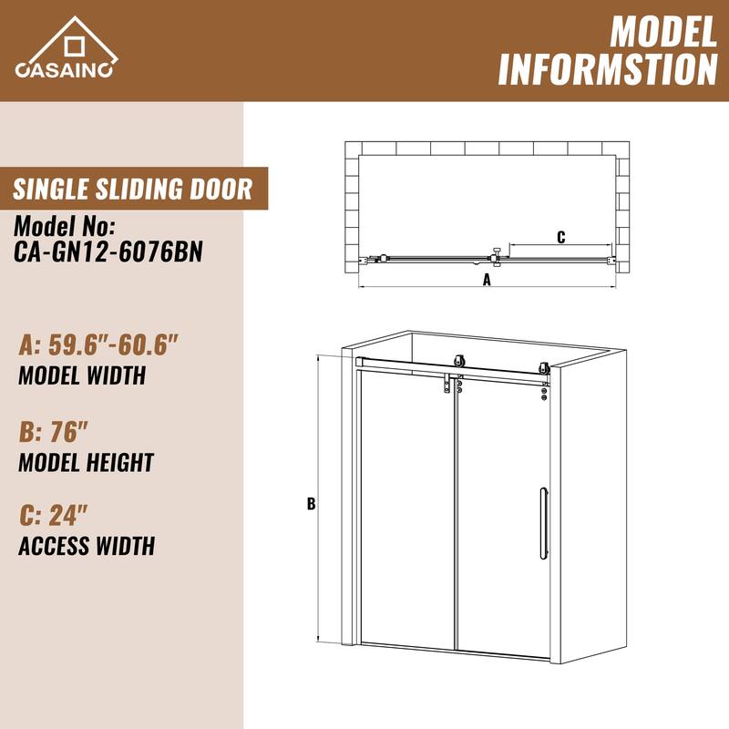 60.6 in. W x 76 in. H Framed Shower Door with Tempered Glass