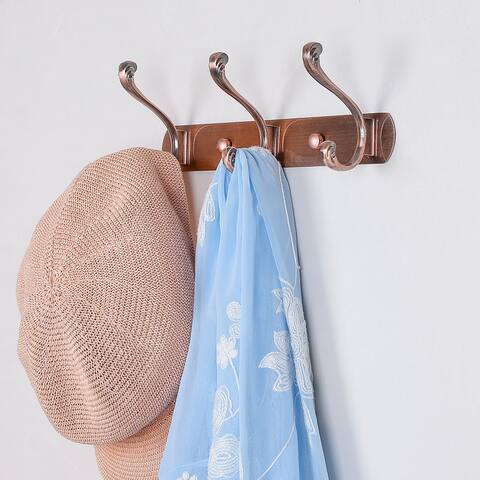 Dual Wall Hook Rack Stainless Steel Base 10 Inch 3 Hooks Coat Holder - Copper