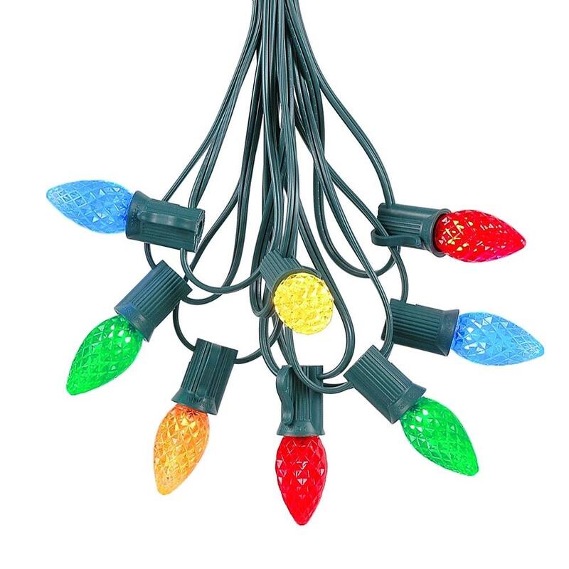 25 Foot C7 LED Christmas Light Set, Hanging String Lights, Green Wire - Multi