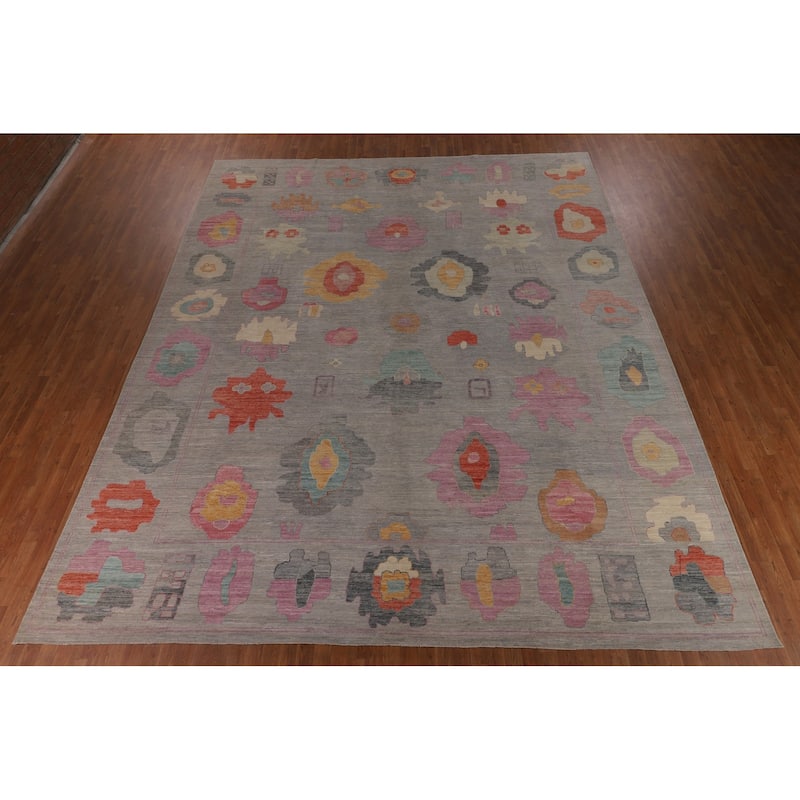 Vegetable Dye Oushak Large Area Rug Hand-Knotted Turkish Wool Carpet - 12'1"x 14'10"