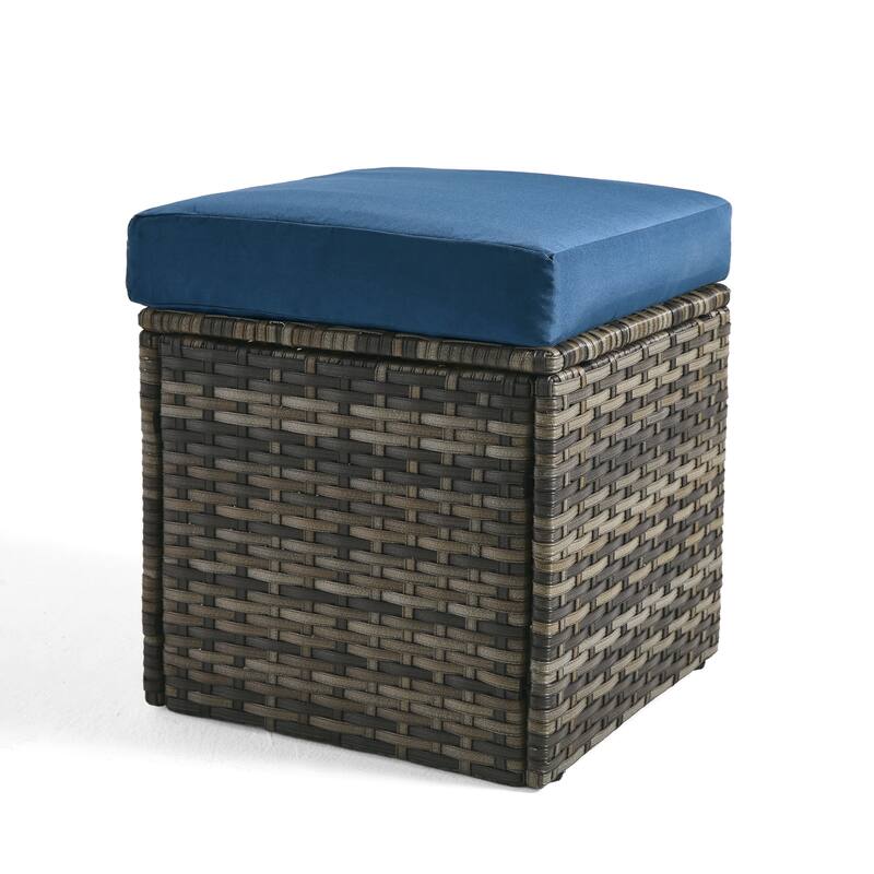 Outdoor Patio PE Wicker Ottoman with Cushion
