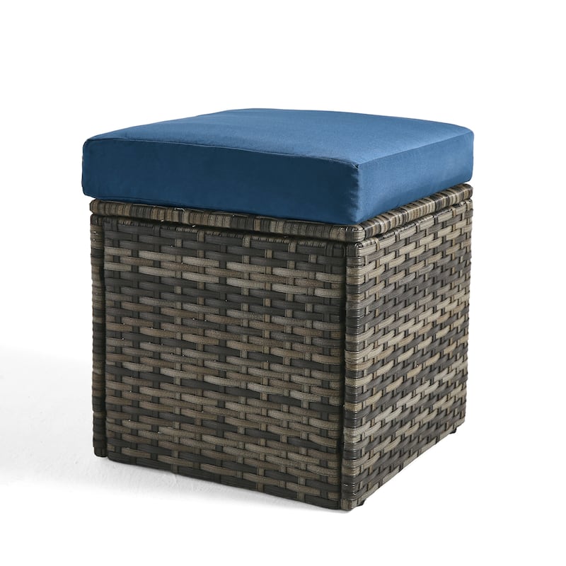 17.7" W Outdoor Rattan Patio Square Ottoman with Seat Cushion