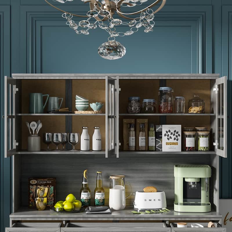Kitchen Buffet Hutch Freestanding Storage Pantry Cabinet Sideboard - 61.2"Wx75.9"H