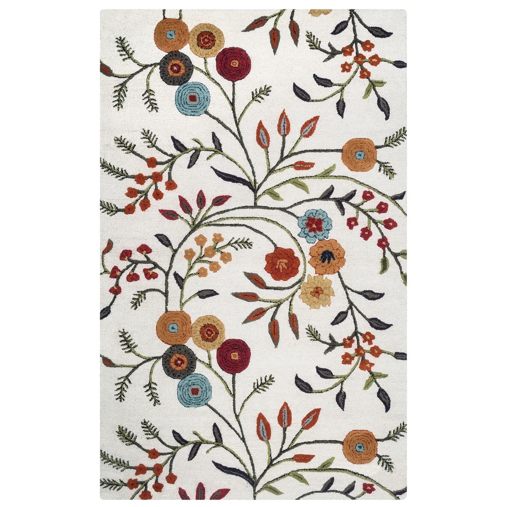 Alora Decor Cascade Neutral Ivory Floral Hand-tufted Wool Blend Rug