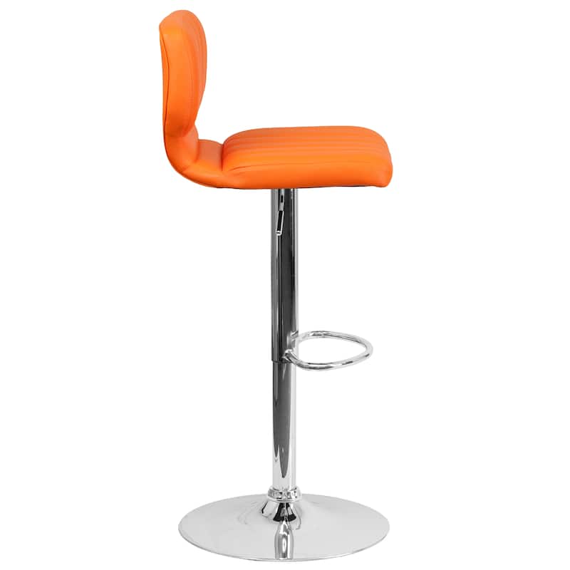 Vinyl Adjustable Barstool with Vertical Stitch Back (Set of 2)