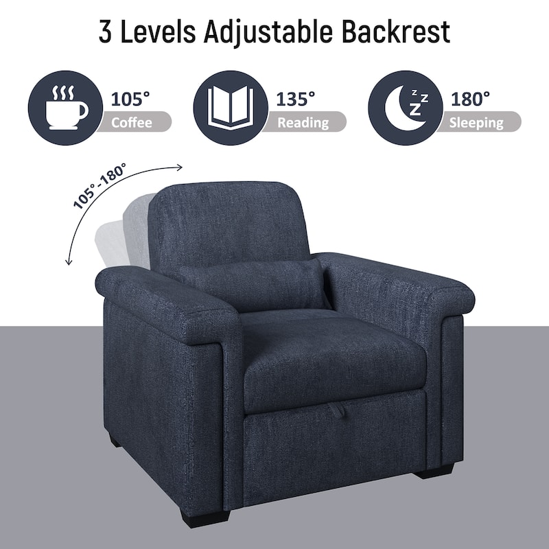 Living Room Lounger Chair 3 in 1 Convertible Sleeper Chair with Pillow